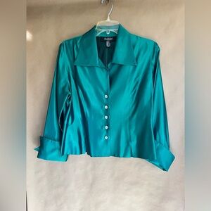 Vintage Peck & Peck Formal Turquoise Button-Down Shirt Blouse Y2K  Work party 8